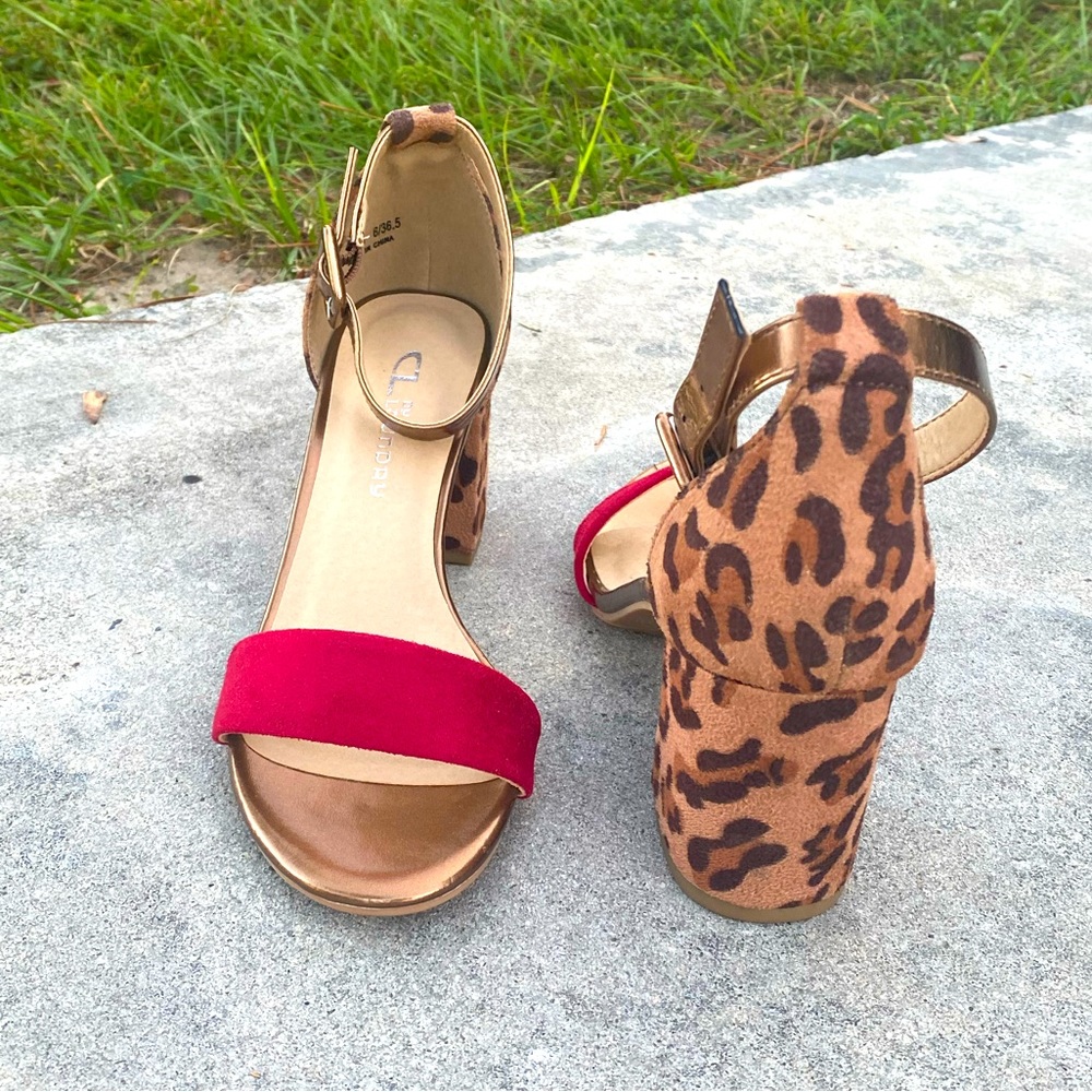 CL by Laundry Women's Red Block Heel Zebra Print Open Toe Shoes Sz 6